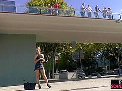 Blonde euroslut having outdoor sex and gives head