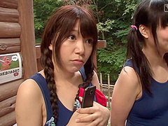 Japanese schoolgirls in swimsuits CFNM handjob harem