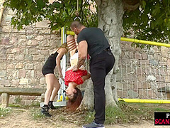 Outdoor zapping ends up in a group orgy
