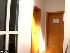 Hostel amateur babes take turns riding hostel owners cock
