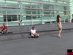 Real newbie gets public spanked and facefucked before jizz