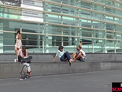 Real newbie gets public spanked and facefucked before jizz