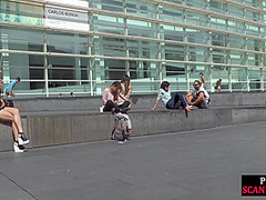Real newbie gets public spanked and facefucked before jizz