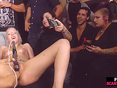 Public spanking of blonde euro babe in ropes getting fucked