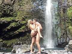 Erotic Sex With Young Beautiful Blonde Outdoors Near Waterfall