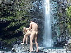 Erotic Sex With Young Beautiful Blonde Outdoors Near Waterfall
