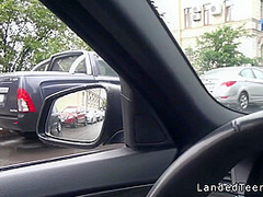 Amateur Teen Giving Footjob In The Car