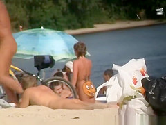 Nudist woman smile on her butt