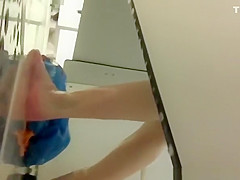 Trimmed pussy girl spied in pool cabin