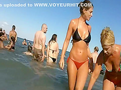 Perfect girl steps out of the water