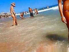 Hot woman from the elevator to the beach