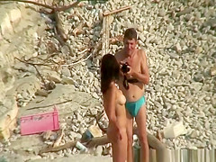 Guy takes pictures of hot brunette nudist