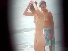 Nerd nudist naked at beach