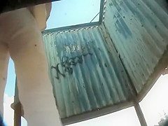 Teen girl changes herself in a bacin