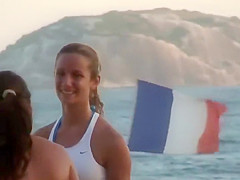Girls playing volleyball in a tight bikini