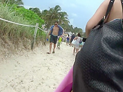 Sexy teen latina waits for beach shower