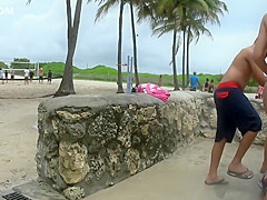 Sexy teen latina waits for beach shower