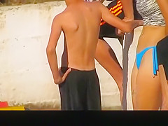 Teen in blue bikini bottom sexy butt