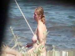 Chubby big tits woman in the water