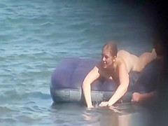 Chubby big tits woman in the water