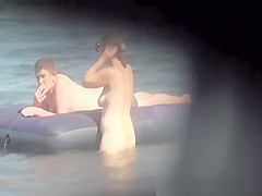 Chubby big tits woman in the water