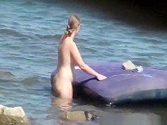 Chubby big tits woman in the water