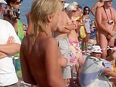 Video shots from a crowded nudist beach