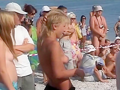 Video shots from a crowded nudist beach