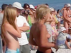 Video shots from a crowded nudist beach
