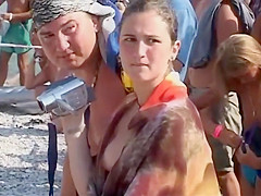 Video shots from a crowded nudist beach