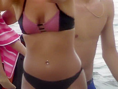 Drunk blond girl gets dirty on beach