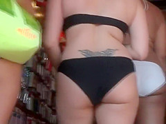 Hot bikini girls in a store