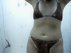 Small boobs in beach cabin