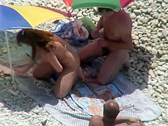 Nudist caresses his wife