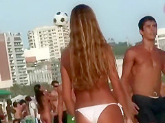 Girl with a fantastic ass plays volleyball