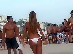 Girl with a fantastic ass plays volleyball