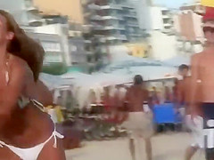 Girl with a fantastic ass plays volleyball