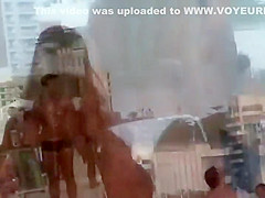 Girl with a fantastic ass plays volleyball