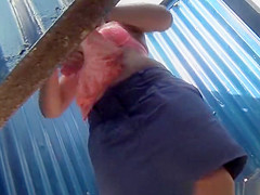 Girl in a beach cabine