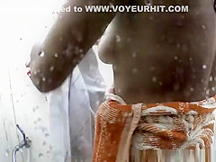 Small boobs woman with hard nipples spied