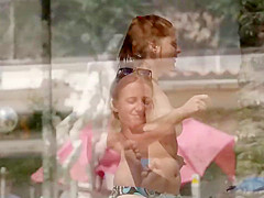 Nervous hottie and happy chubby girl