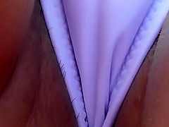 Stray pubes around bikini cameltoe