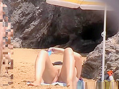 Nudist woman in her daily life in beach