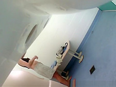 Mature woman enter pool cabin