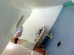 Mature woman enter pool cabin