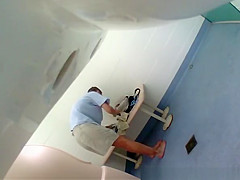 Mature woman enter pool cabin