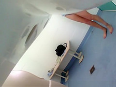 Mature woman enter pool cabin