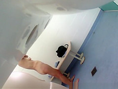 Mature woman enter pool cabin