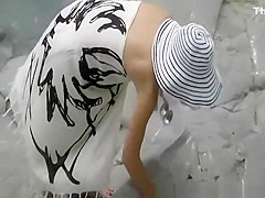 Skinny nudist in beach