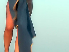 Guy tries to hide his boner with a towel